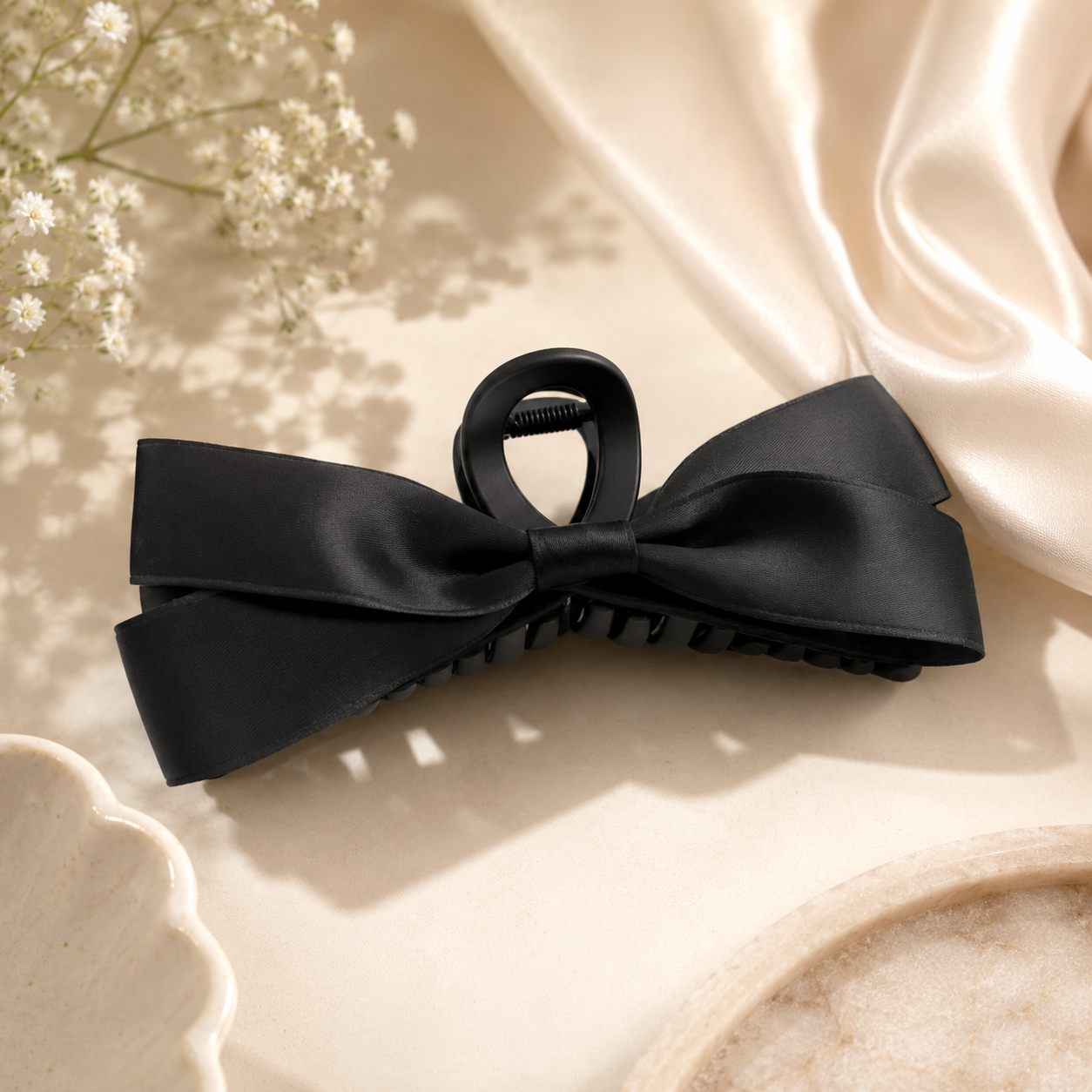 black bow hair clip, hair styling clip, claw clip, hair style, hair accessory