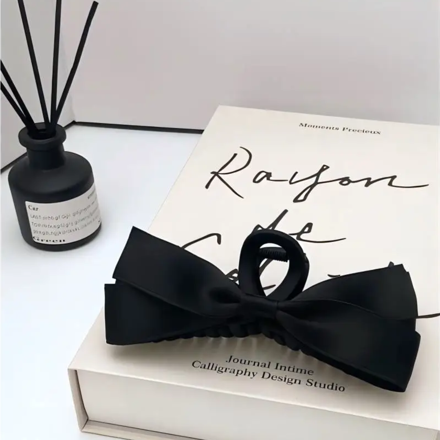 black hair clip, black hair bow, black hair ribbon