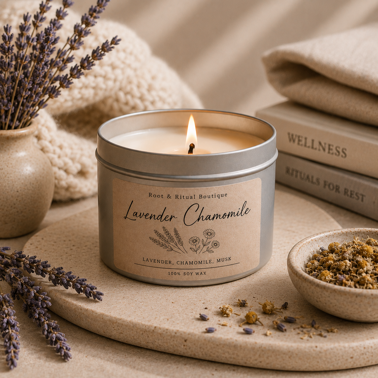 soy candle, vegan candle, aromatherapy, clean burn candle, lavender chamomile