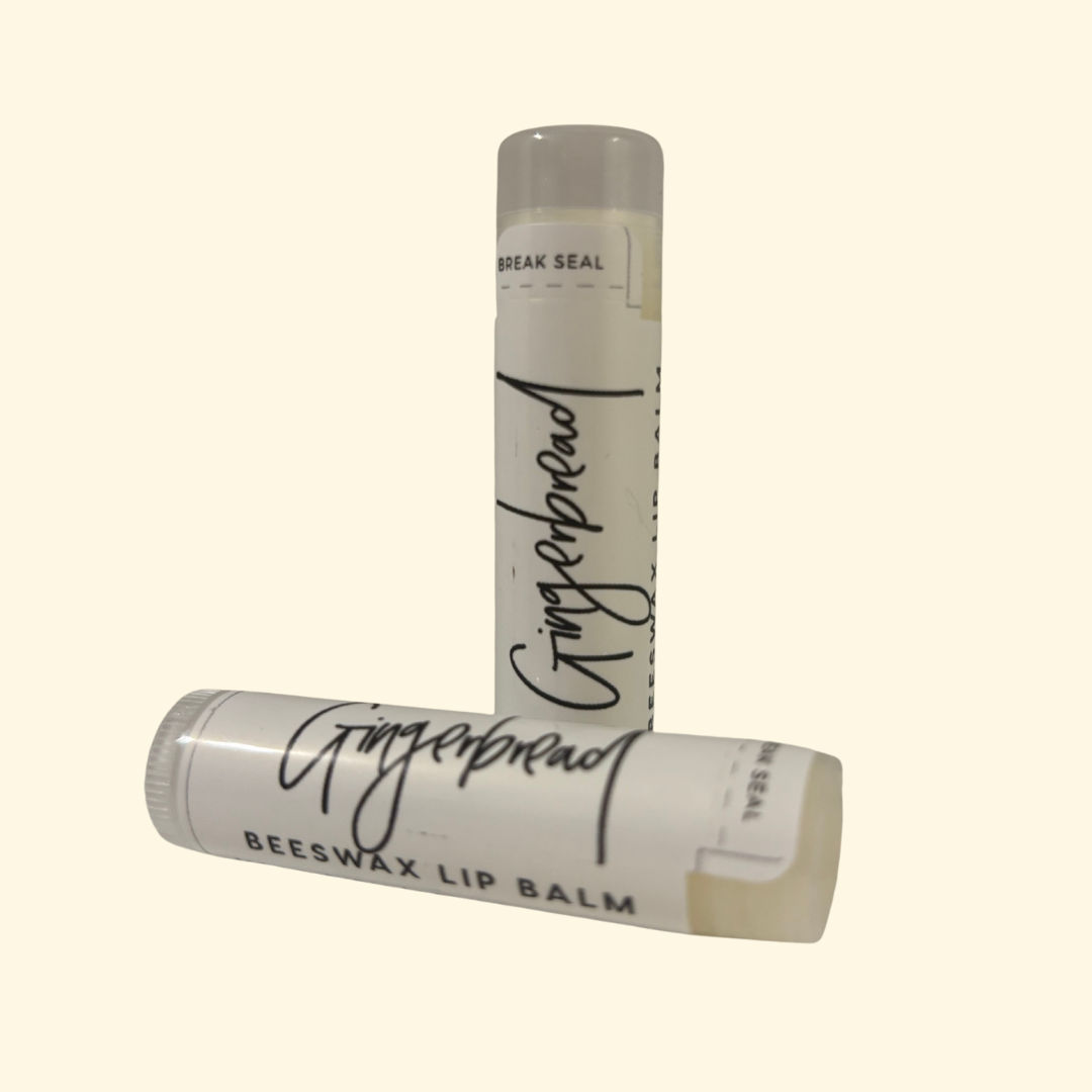 gingerbread lip balm, beeswax lip balm, holiday chapstick