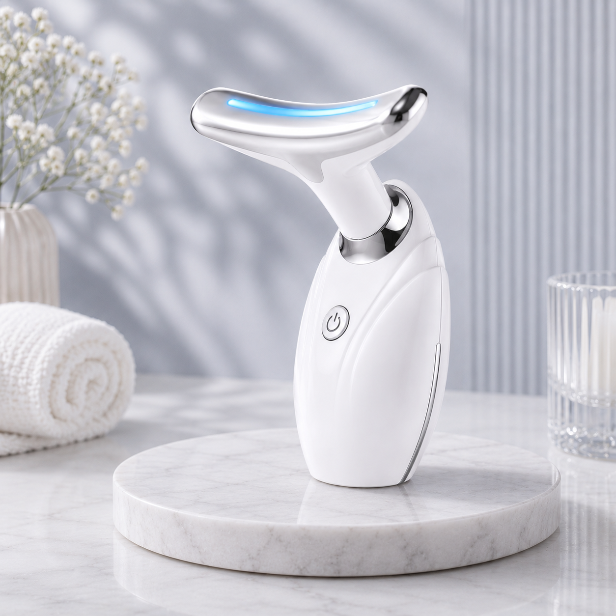 LED face therapy, color therapy, face lift device, neck life device, red light therapy, blue light therapy, green light therapy, collagen production, acne prevention, unclog pores