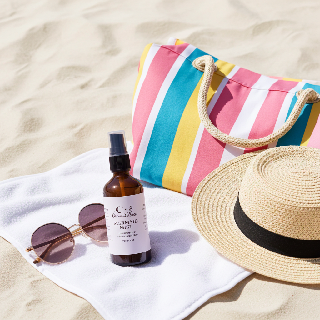 hair oil, hair mist, summer essential, hair growth, scalp health, full hair, healthy hair, haircare product, hair refresh, beach bag essential, summer beauty
