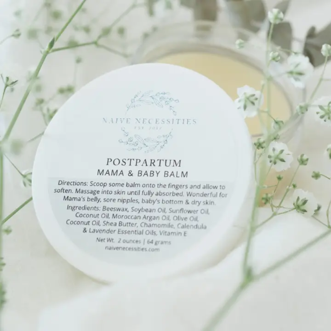 postpartum balm, nipple cream, safe for moms, safe for babies, mama balm, baby balm, postpartum gift