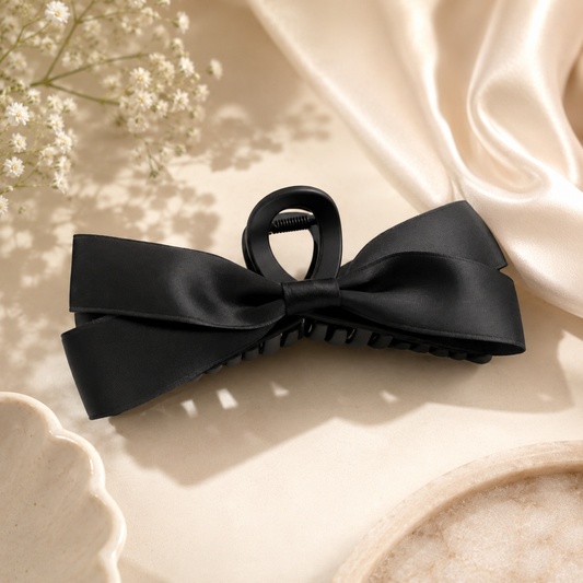 black bow hair clip, hair styling clip, claw clip, hair style, hair accessory