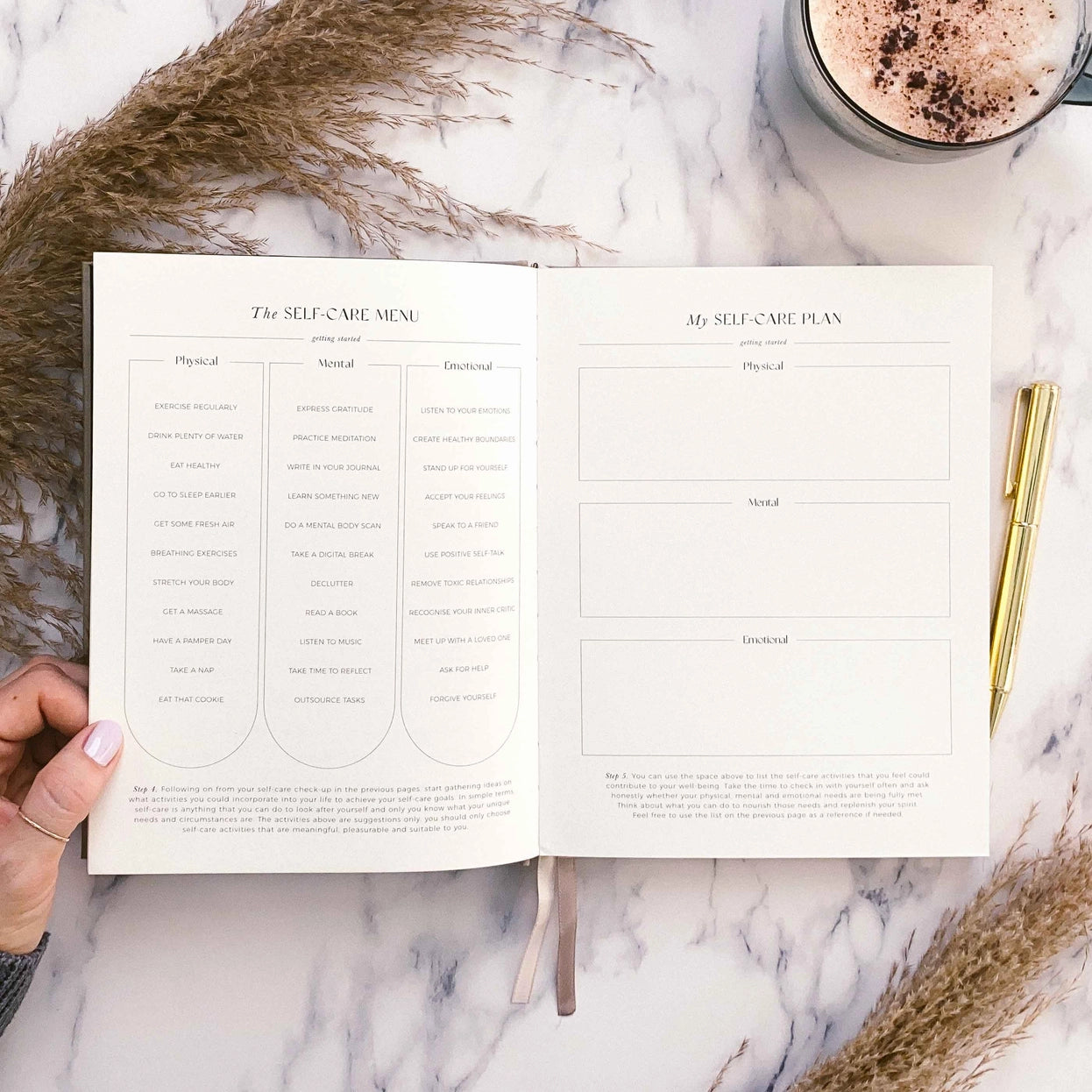self care journal, self care guide, self care plan, physical, mental, emotional self care, guided journal prompts