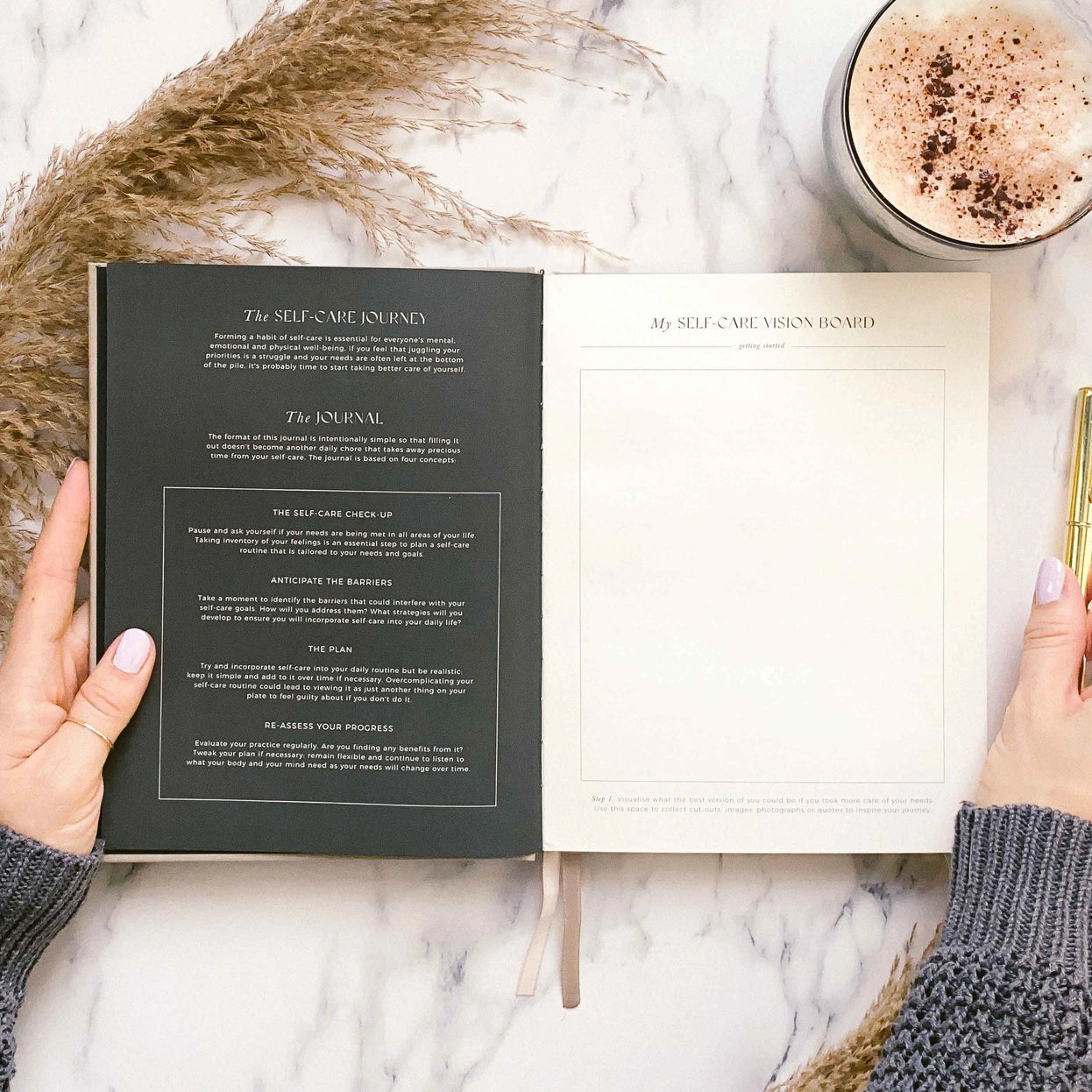 self care journal, self care journey guide, self care vision board, self care check up, guided journal prompts