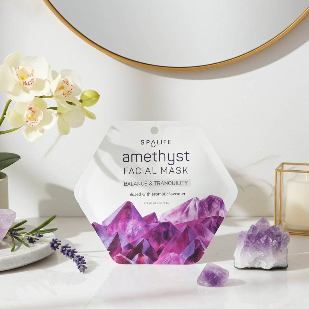 amethyst facial mask, face mask, sheet mask, Korean skincare, crystal magic, crystal energy, lavender