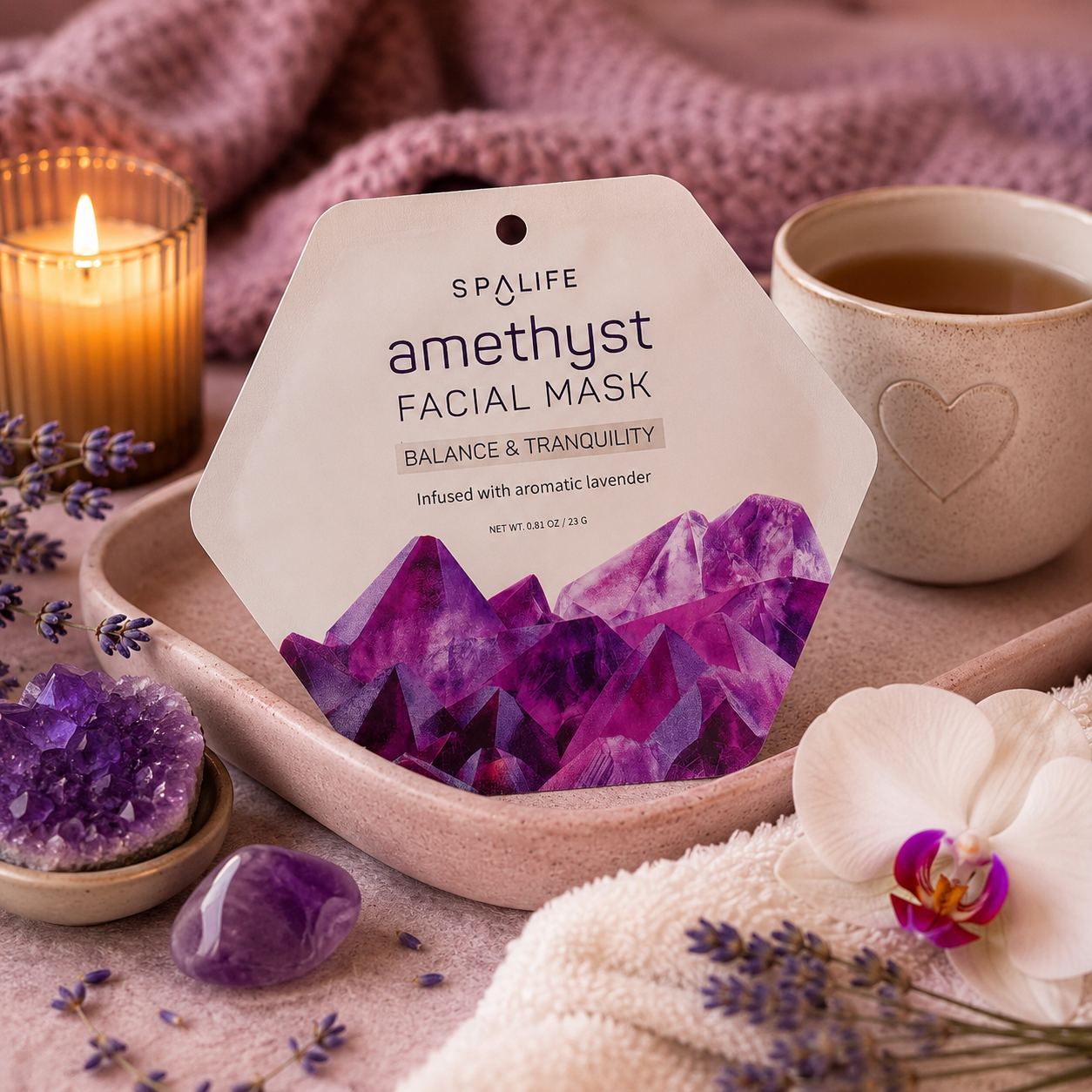 amethyst facial mask, face mask, sheet mask, Korean skincare, crystal magic, crystal energy, lavender
