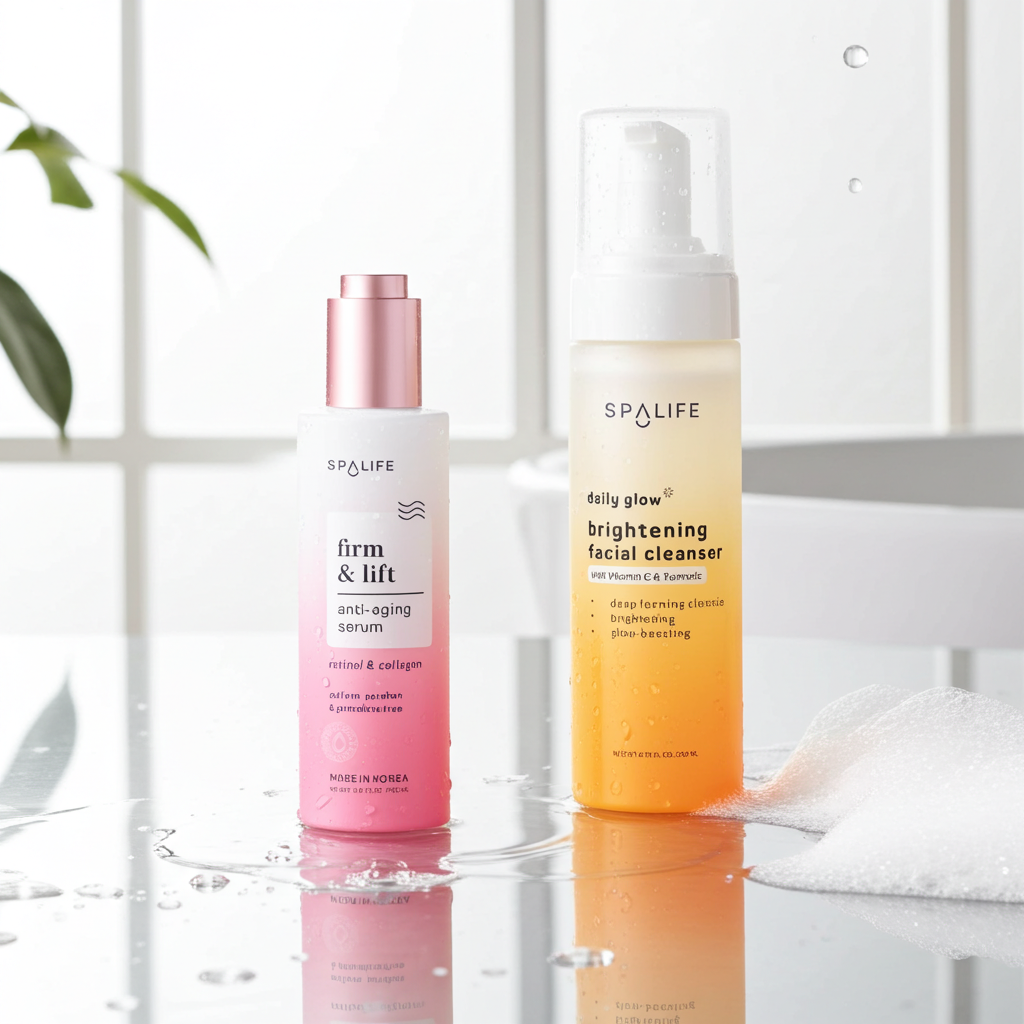 foaming facial cleanser / brightening face wash with vitamin C and turmeric, firm and lift anti-aging serum with retinol and collagen