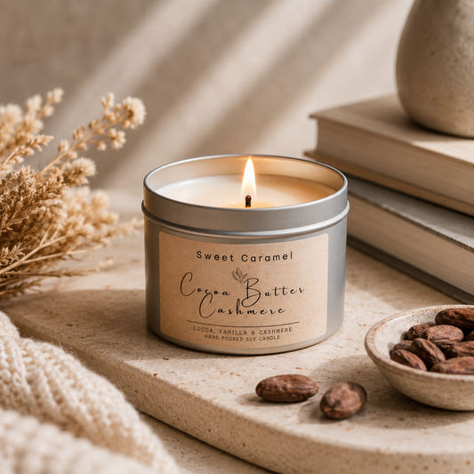 soy candle, clean burn candle, aromatherapy, cocoa butter cashmere