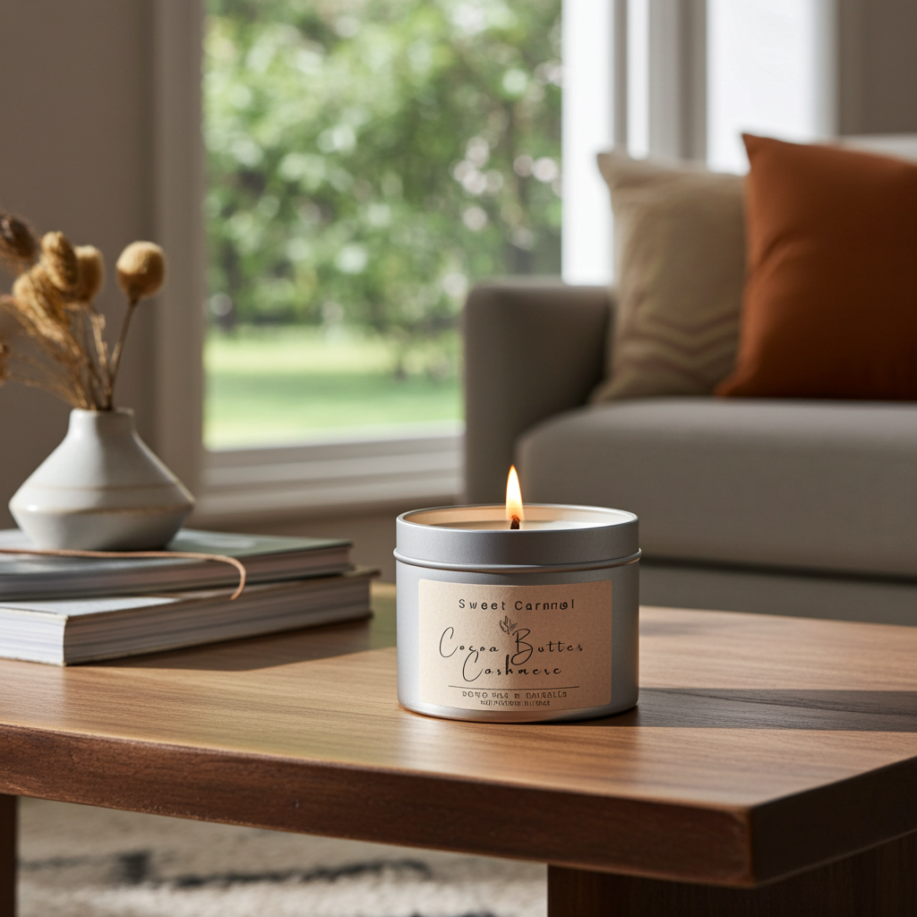 cocoa butter cashmere soy candle, winter candle, calming candle, cozy home
