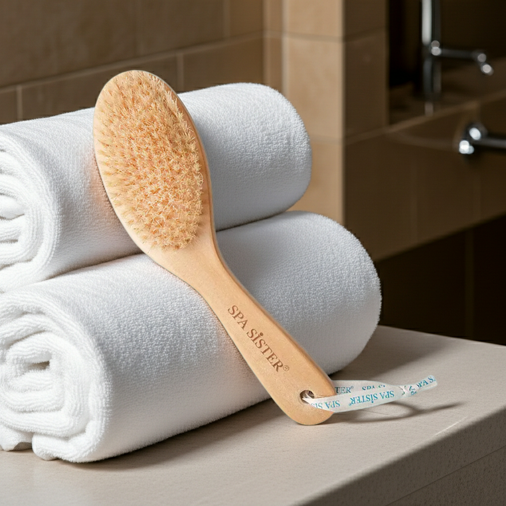 dry body brush, spa brush, body brush, lymphatic drainage, remove dead skin cells, promote circulation