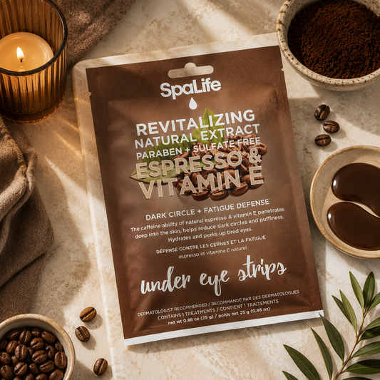 espresso and vitamin e under eye strips for dark circle and fatigue defense, eye care, skincare, non-toxic wellness