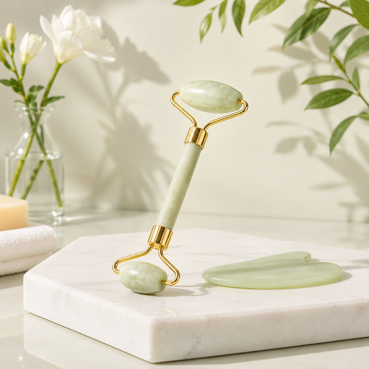 jade roller, gua sha set, guasha, facial sculpting tools, spa facial, lymphatic drainage, face lift