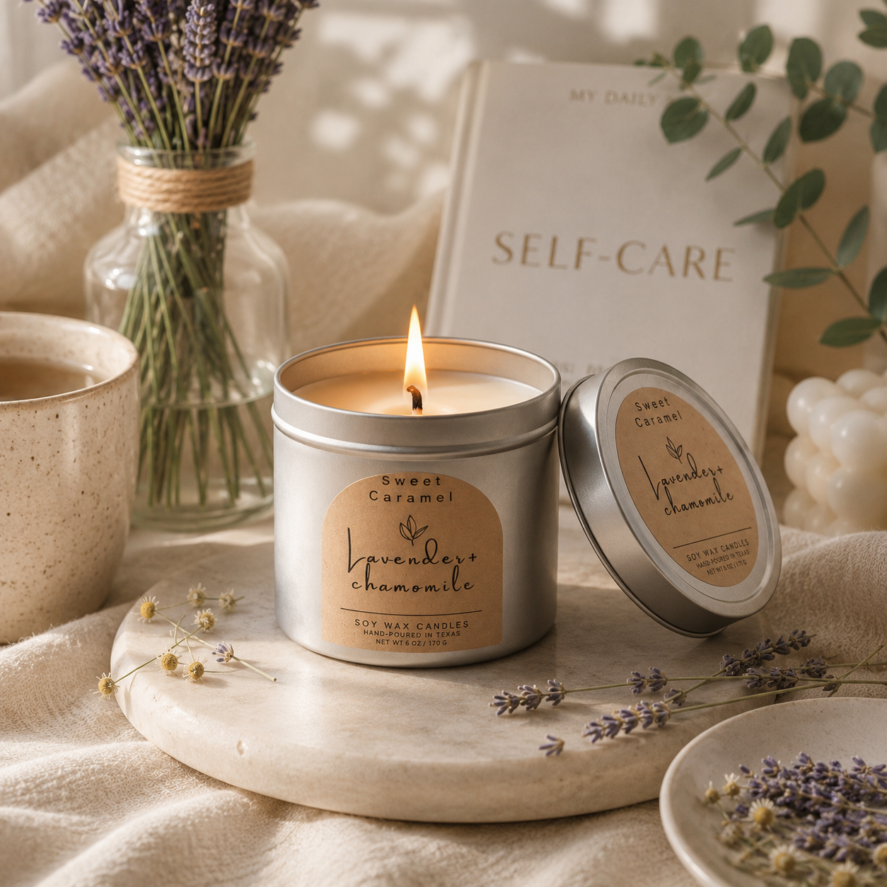 Lavender chamomile soy candle, clean burn candle, calming aromatherapy, soy wax, home candle, bedroom candle scent, non-toxic candle