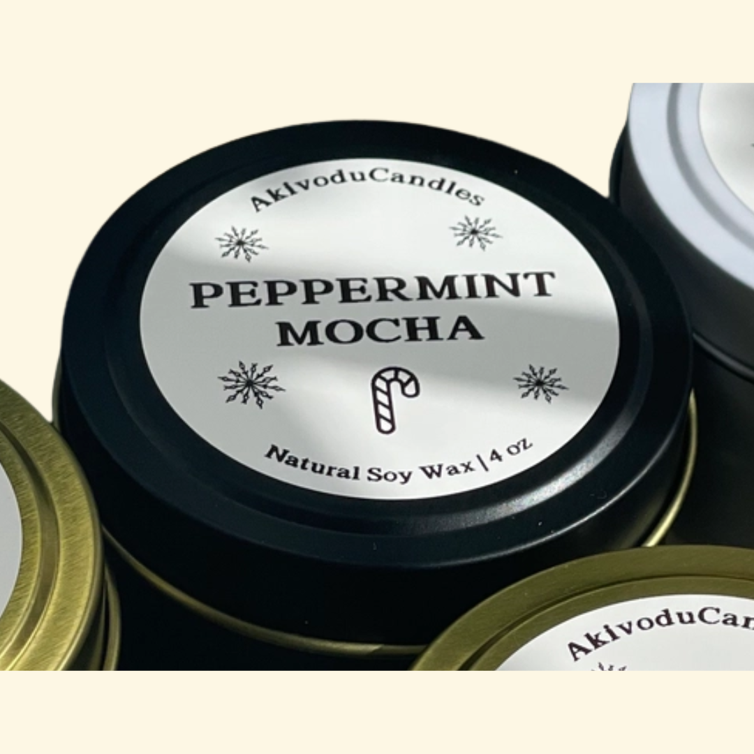 peppermint mocha candle, soy candle, clean burn candle, winter candle, holiday candle