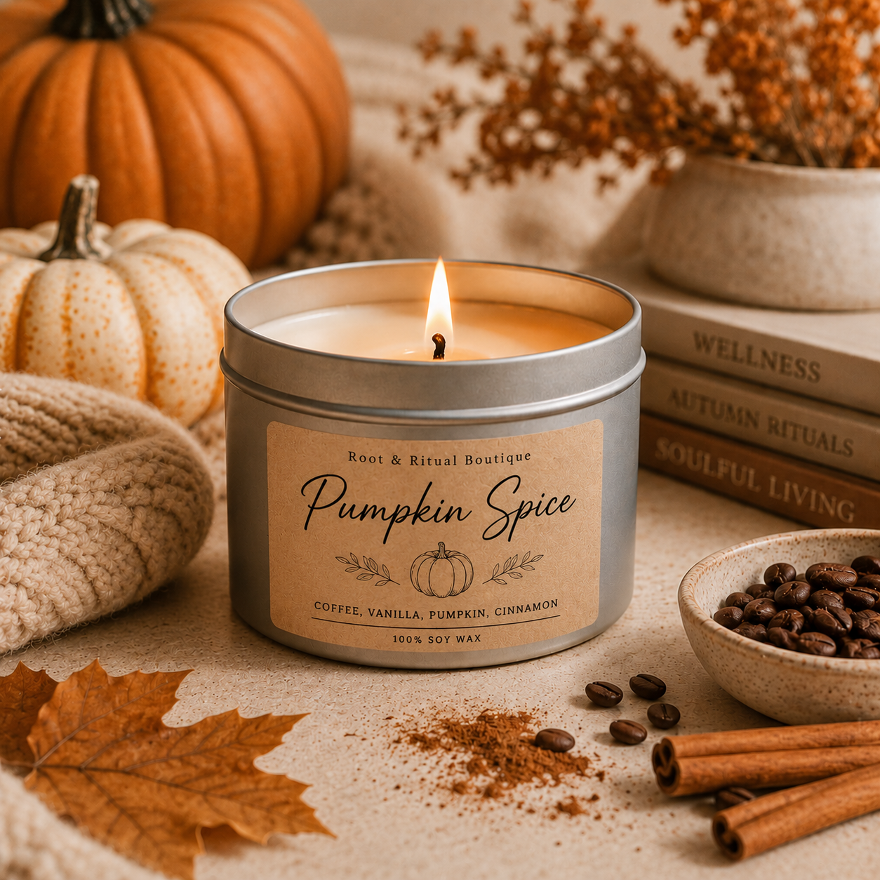 pumpkin spice candle, fall candle, soy candle, vegan candle