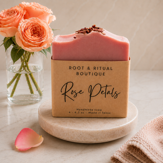 rose petals handmade soap, all natural soap, rose soap, bar soap, bath soap, bath & body products