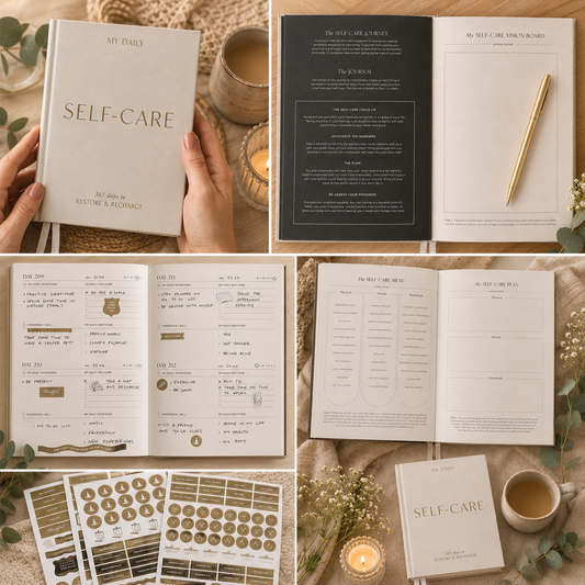 self care journal, journal prompts, guided journal, notebook, vision board, daily gratitude, reflection journal, intentional living