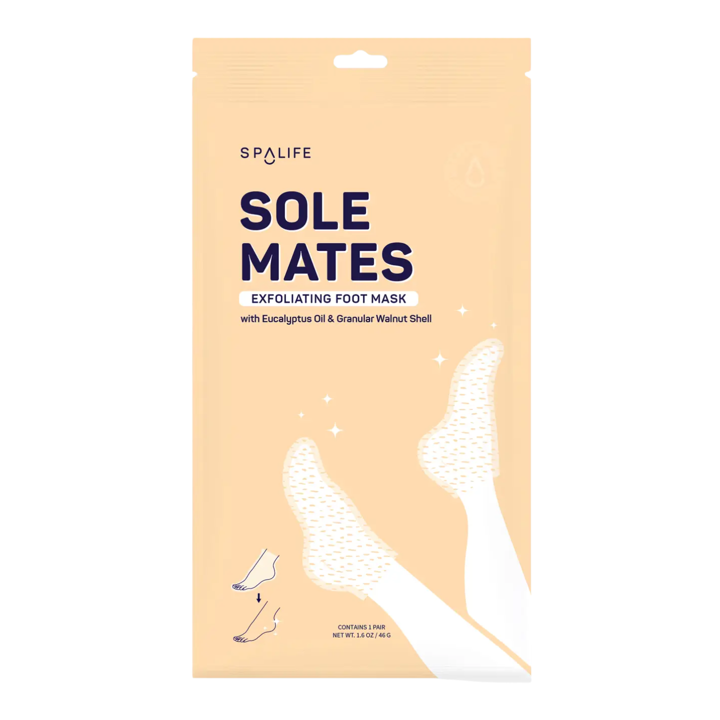 sole mates foot mask booties, korean skincare, exfoliating foot mask with eucalyptus oil and granular walnut shell