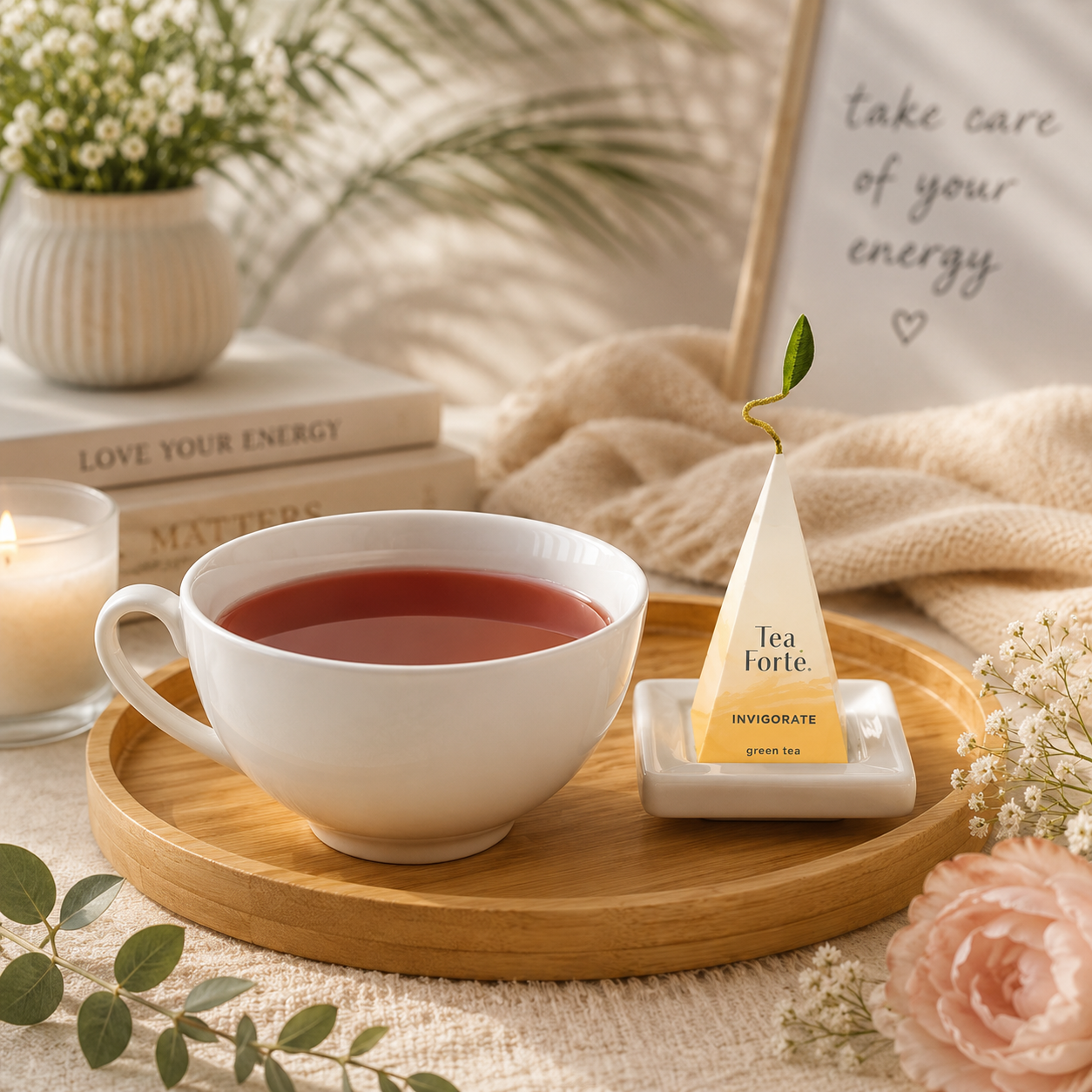 Wellbeing Tea blend, tea forte, herbal tea, green tea, black tea